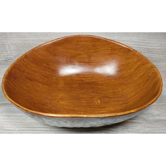 Glazed Ceramic Bowl Oval Swoop Shape Hand Painted Decorative Dish Raised Dots - Picture 2 of 12